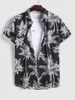 メンズカジュアルシャツ2024トロピカルプリントハワイアンサマービーチバケーションセットプラントココナッツツリーショートスリーブT-シャツ4ウェイストレッチファブリック