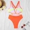 Frauen Badebekleidung 2024 sexy solide gerippte ein Stück Badeanzug Frauen Frauen Deep V Badeanzug Sommer Beach Kee Out Out Monokini Blau