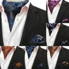 Bow Ties Ricnais Men Vintage Paisley Silkpattern Ascot and Pocket Square Gentleman Suit Wedding Formal Cravat Chusteerchief Set