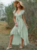 Robes de fête Houzhou Robe de floral élégant sexy Femmes Summer Bohemian Holiday Long Green Irrégulet Casual Bandage Loose Sundage