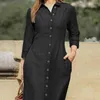 Casual Dresses Vintage Loose Shirt Dress Office Fashion Lapel Collar Button Party Maxi 2024 Women Long Sleeve Denim