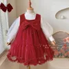 Kleidungsstücke Girls Birthday Prinzessin Kleiderkleid fester Spitze Sunddress und Langarm O-Neck T-Shirt Zwei-teilige Kinder-Kids-Partykleider 1-10 Y