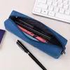 収納バッグキャンバスブルーペンシルケースソリッドカラーストライプ学生化粧品バッグステーショナリースクールメイクアップネッサーのためのシンプル
