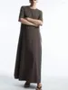 Party Dresses Women's Short Sleeve Dress Straight Solid Color Casual Female Round Neck Midi Robes 2024 Summer