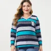 Robes 2021 Automne Womens Plus taille de manches longues Stripe T-shirt Fashion Medies Vintage Mom Elegant Plus Taille Tops