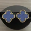 Modedesigner Four Leaf Clover Studs Earring Charm Back Back Mother of Pearl Kvinnor Rostfritt stål Guldbröllop smycken gåva