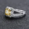 Cluster Rings Real S925 Silver Square Women's 7mm Yellow Diamond Ring Female 5A Zircon Original Design Luxury Jewel Girl Gift Banket