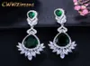 Romantic Wedding Souvenir Jewelry Long Drop CZ Crystal Green Bridal Chandelier Earring For Bride CZ112 210714224g2532999