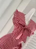 Arbetsklänningar högkvalitativa modekläder 2-stycken kjol Set Sailor Collar Crop Top Bow Red Plaid A-line Sweet Party Japanese