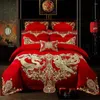 Ensembles de literie 36 Golden Phoenix broderie en coton égyptien Ensemble de mariage en couvre-lit rouge