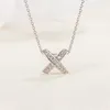 LIENS 925 Sterling Silver Plated 18K 골드 크로스 X 자형 스테레오 중공 전체 다이아몬드 목걸이 쇄골 넥 사슬