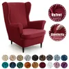 Chair Covers Solid Color Velvet Sloping Arm Wing Cover With Seat Cushion Stretch Protector Sofa Slipcover For Living Room Home