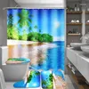 Rideaux de douche 3d paysage de plage côtière imprimé rideau rideau piédestal couvercle couvercle couvercle de baignoire