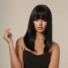 Straight Black Bob Synthetic with Bangs Medium Long Cosplay Layered Wigs for Woman Natural Hair Daily Wig Heat Resistant