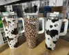 40oz Tumblers de acero inoxidable tazas con tapas y paja Cheetah Cow Cow Leopard Preservación de calor Tazas Tazas de agua de gran capacidad con logotipo i0414