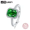 클러스터 반지 JQueen Nano Emerald Pigeon Blood Red Ruby 약혼 반지 여성 순수한 단단한 925 Sterling Silver Square Cut Fine Jewely