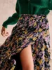 Jupes printemps jupe florale violette en mousseline de soie dorée