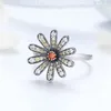 Con piedras laterales auténticas 925 STERLING SILE DAISY Flower Anillos para dedos para mujeres Joyería de boda femenina vintage Anel BSR011