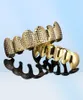 Nytt 18K Real Gold Plated Punk Hip Hop Teeth Grillz Dental Mouth Fang Grills Up Bottom Tooth Cap Cosplay Party Rapper Jewelry Gifts3469254