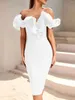 Casual Dresses Party Dress Women Elegant Luxury Off Shoulder Ruffles Neck Knee Length Knitted One-Piece Birthday Evening Formal Gowns