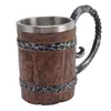 Mokken Viking biermok met handgreep 304 roestvrijstalen dubbele muur houten imitatie middeleeuwse tankard voor bar restaurant Home