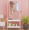 Hängargolv Standing Clothers Hanger Moverble Metal Storage Rack med Basket Organizer Shelf för Entryway