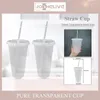 Copas descartáveis palhas de café fosco de café com coffe xícara de cofre canecas de palha brancas com tampa reutilizável copo de plástico