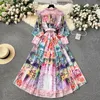 Abiti casual primaverili Summr Flower Holiday Maxi Dress Donne's Donne's Long Lantern Lantern Sleeve Floral Stampa Floral Belt Boho Vestidos