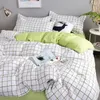 Sängkläder set enkla fyrdelar tvättade bomullsglase täcke täckt täcke student enstaka sovsal 1.2 tredelar set 4