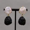 Dangle Ohrringe G-G Kultivierte weiße Keshi Perle Real Black Meteorit Stone Party Schmuckgeschenke