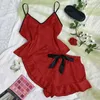 Home Clothing Sexy Sundress Loungewear Suit Women's Summer Cool Casual Fashion Vest Shorts Clothes Set Ice Silk Solid Pajamas Outfit