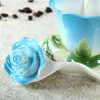 Mugs 3D Rose Shape Flower Enamel Ceramic Coffee Tea Cup And Saucer Spoon High-grade Porcelain Creative Valentine Gift Design CL13