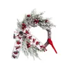 Fleurs décoratives Couronnes de Noël pour porte d'entrée Garland rouge et blanc avec pine Cone Bird Bo Spiet Home Decor Farmhouse Mur