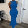 Casual jurken omsj elegant o nek ribbed mode visstaart voor vrouwen 2024 vaste mouwloze stretch basic bodycon maxi long zeemeermin gewaad