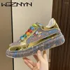 Buty zwykłe Spring Women Sneakers Fashion Rhinestones Grube Sports for Youth School Crystal Srebrna platforma