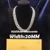 Sier Gra Moissanite 20mm de largura Diamante gelado fora Miami Chain Link Chain Hip Hop Rapper Life Men colar