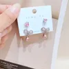 Dingle örhängen rosa zirkon ihålig båge-slips örhänge tvådelar set s925 silver nål kärlek koreansk version