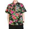 Men's Casual Shirts Men Short Sleeve Formal Shirt Regular Fit Vintage Chinese Style Summer With Northeastern Flower Pattern