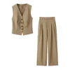 Taop Za Spring Product Fashion Fashion Casual Vneck Vest Veste Coat Wide Foot Long Pants Set 240403