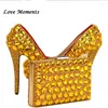 Dress Shoes Gold Rhinestone Womens Wedding With Matching Bags Woman High Heels Platform Women's Pumps