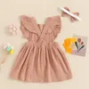 Flickaklänningar Focusnorm 0-3Y TODDLER Baby Girls Summer Casual Dress Ruffles Flying Sleeve Square Neck Solid A-line med pannband