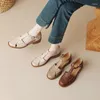 Sandaler Phoentin T-remmar Summerskor 2024 Verkligt läder grundläggande för kvinnor Round Toe täcker bekväma låga klackar kaki ft3485