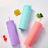 Mugs 1 Set Fashion Frosted Cup Large Capacity Straw No Odor Double Wall Clear Plastic Tumbler Ice Drink Coffee Container