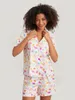 Ubrania domowe Kobiety 2-częściowy zestaw piżamowy Śliczna koszulka z nadrukiem oceanicznym i elastyczne szorty do miękkiej odzieży nocnej w salonie
