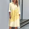 Casual Dresses Fashion Printing Women Dress Loose Lapel Single Breasted Long Sleeve Knee Length Elegant Office Holiday