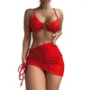 Costumi da bagno femminile sexy abito bikini elegante set di 3 pezzi con tronchi laterali reggiseni imbottiti asciugatura rapida costume da bagno per donne per donne