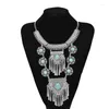 Choker Gypsy türkis Frauen Halsketten Vintage ethnische Quasten -Anhänger Bohemian geschnitzte Aussage Feminina