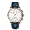 Montre-bracelets Luxury Luxury Automatic Watch for Men Watchs mécaniques Pilots en acier inoxydable Black Blue Leather Portuguiser Style blanc
