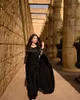 Vestidos de festa com mangas compridas pretas Prom sereia o-pescoço comprimento do chão vestidos de mulheres árabes sauditas vestidos formais