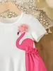 Girl Dresses Flamingo Color Matching Fashion Cool Children's Dress